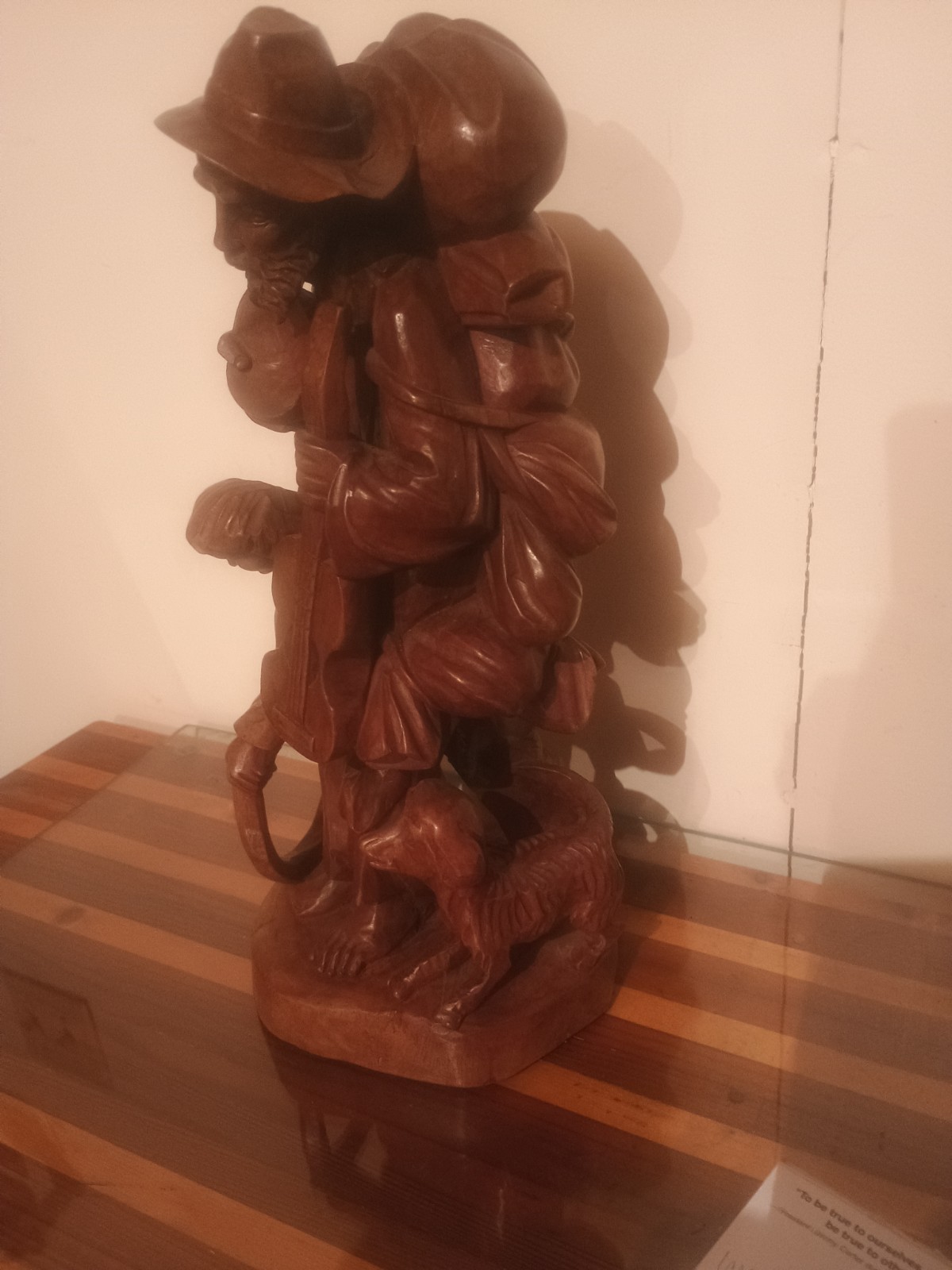 Large Vintage Hand Carved Wooden Traveler Man With Dog Indoor/Outdoor Statue 16″