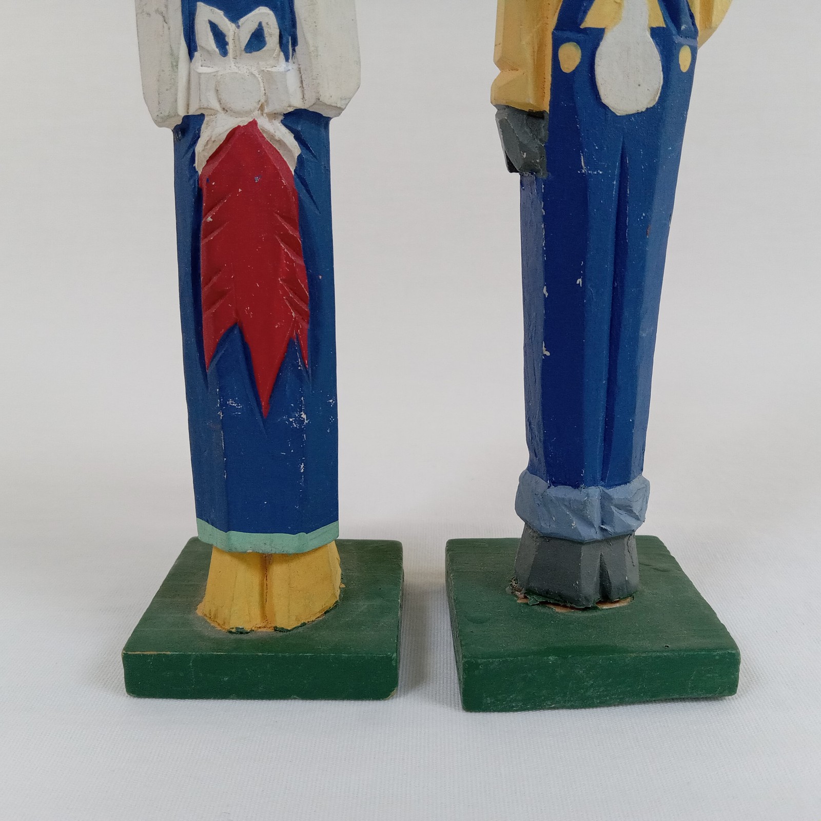 Folk Art Hand Carved Wood Chicken & Sheep Farmer & Wife Figurines Set Farm Decor