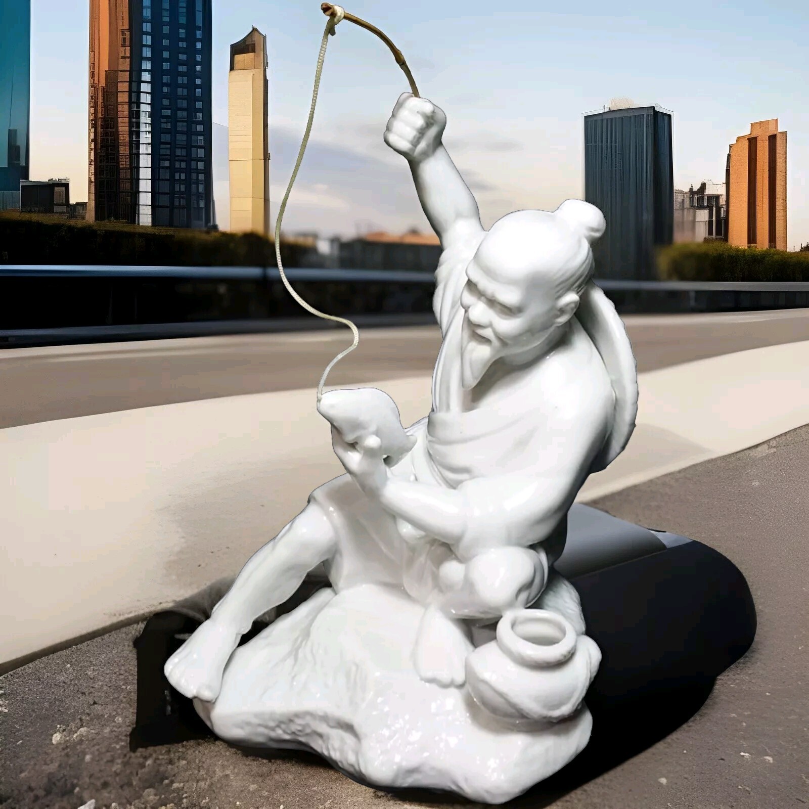 Chinese Craftsmen White Porcelain, Fisherman Made in TAIWAN R. O. C. 8.75″H