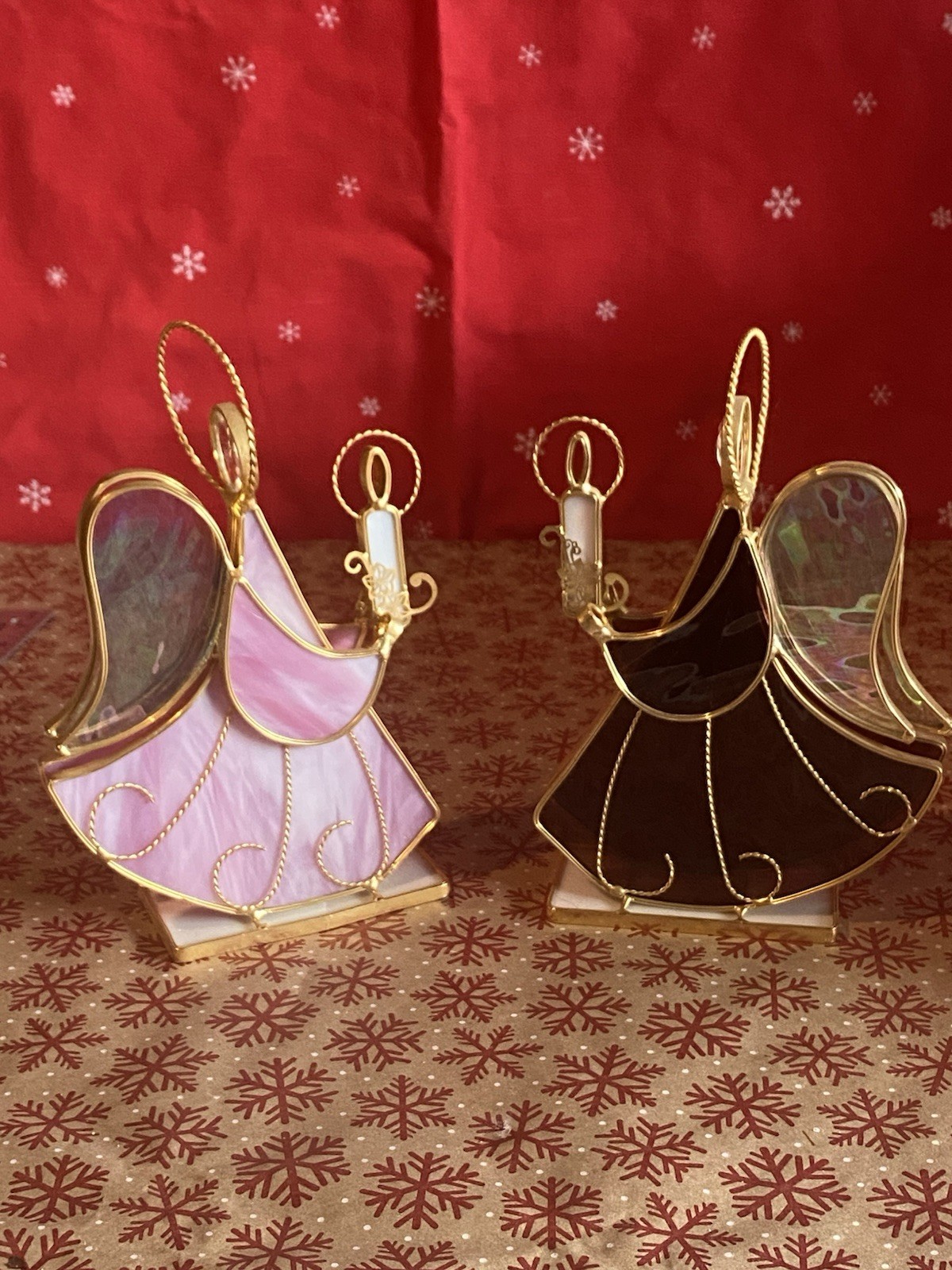 Beautiful Stained Glass Angles (2) Accents Figurine SEE DESCRIPTION Vintage
