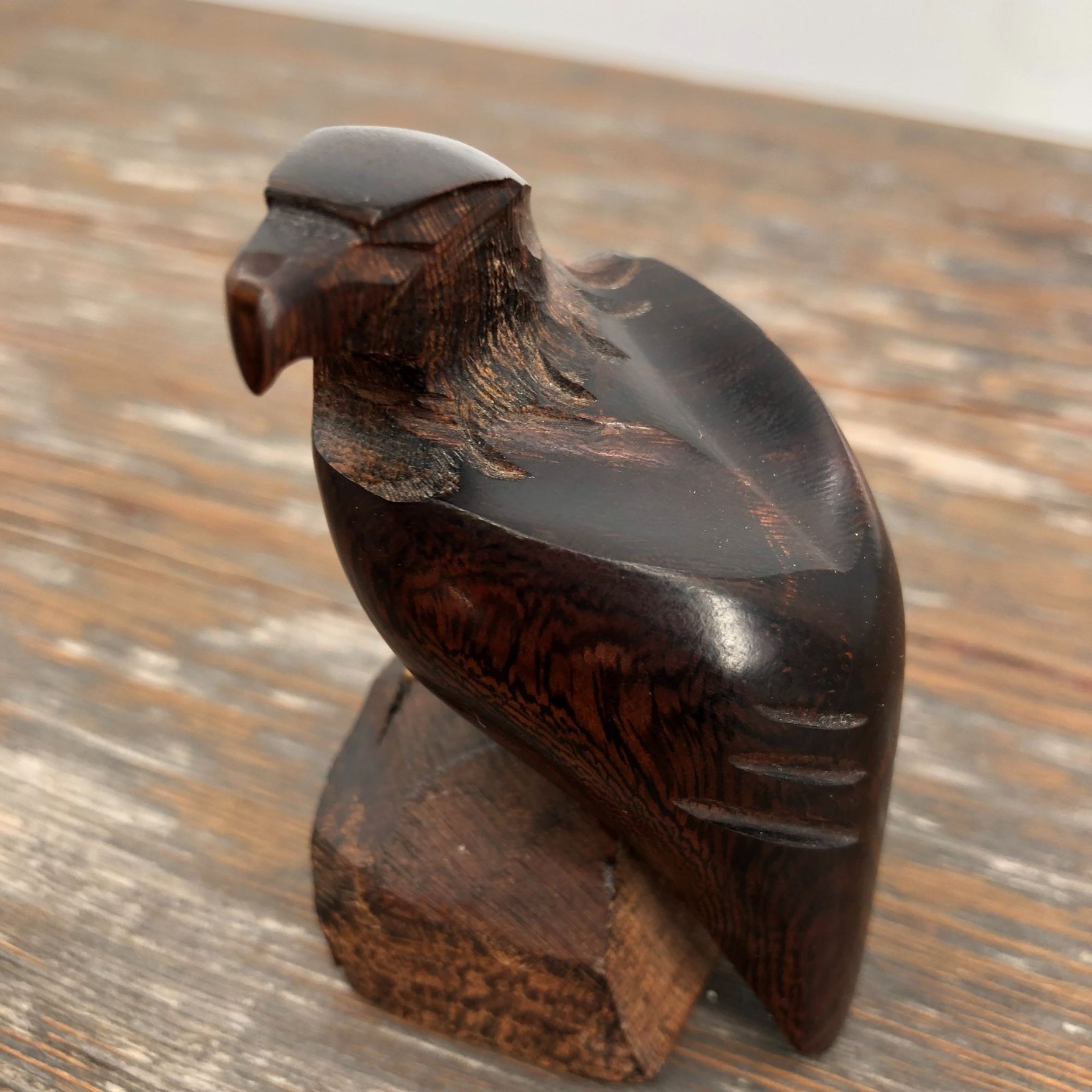 Vintage Hand Carved Ironwood Eagle On Pedestal Statue Falcon Bird Of Pray 3.5″