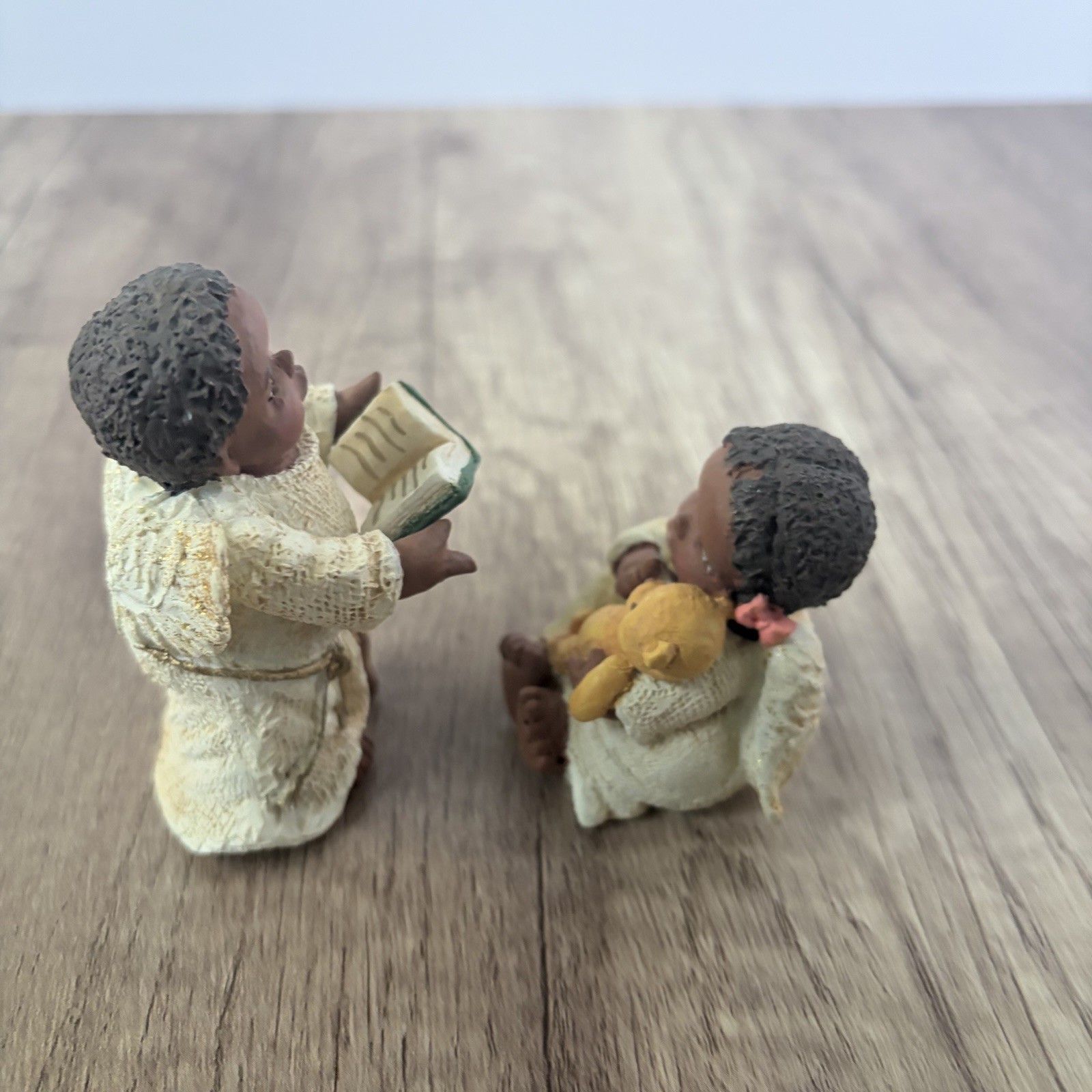 Set of 2 African American Angel Figurines Religious Everyday Black Art Decor