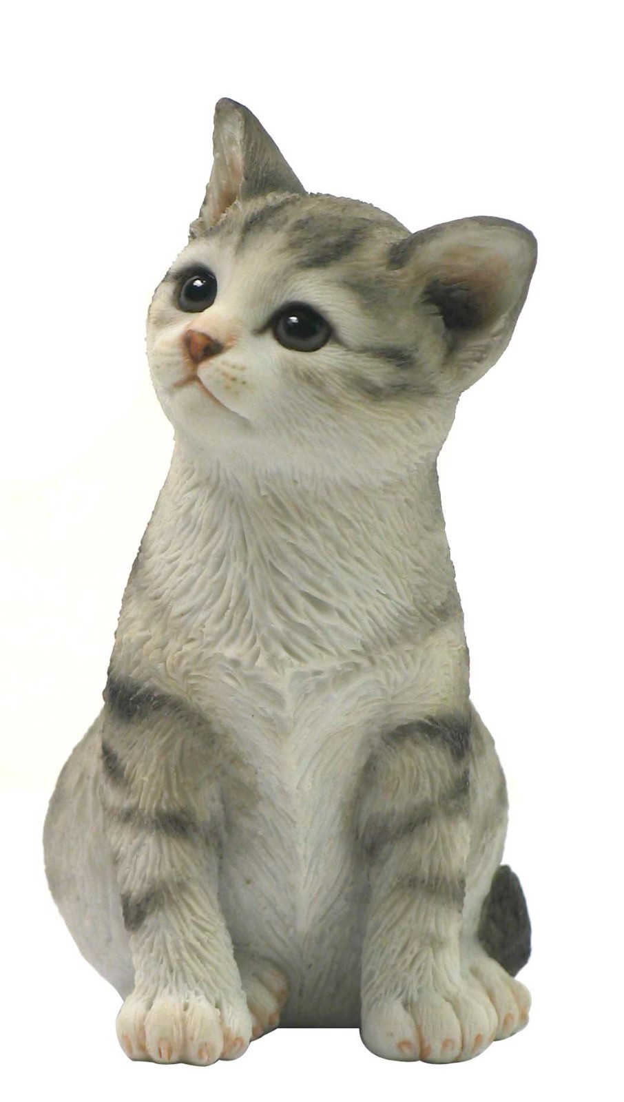 White Decorative Polystone Statue Figurine Sitting Tabby Kitten Gift Collection