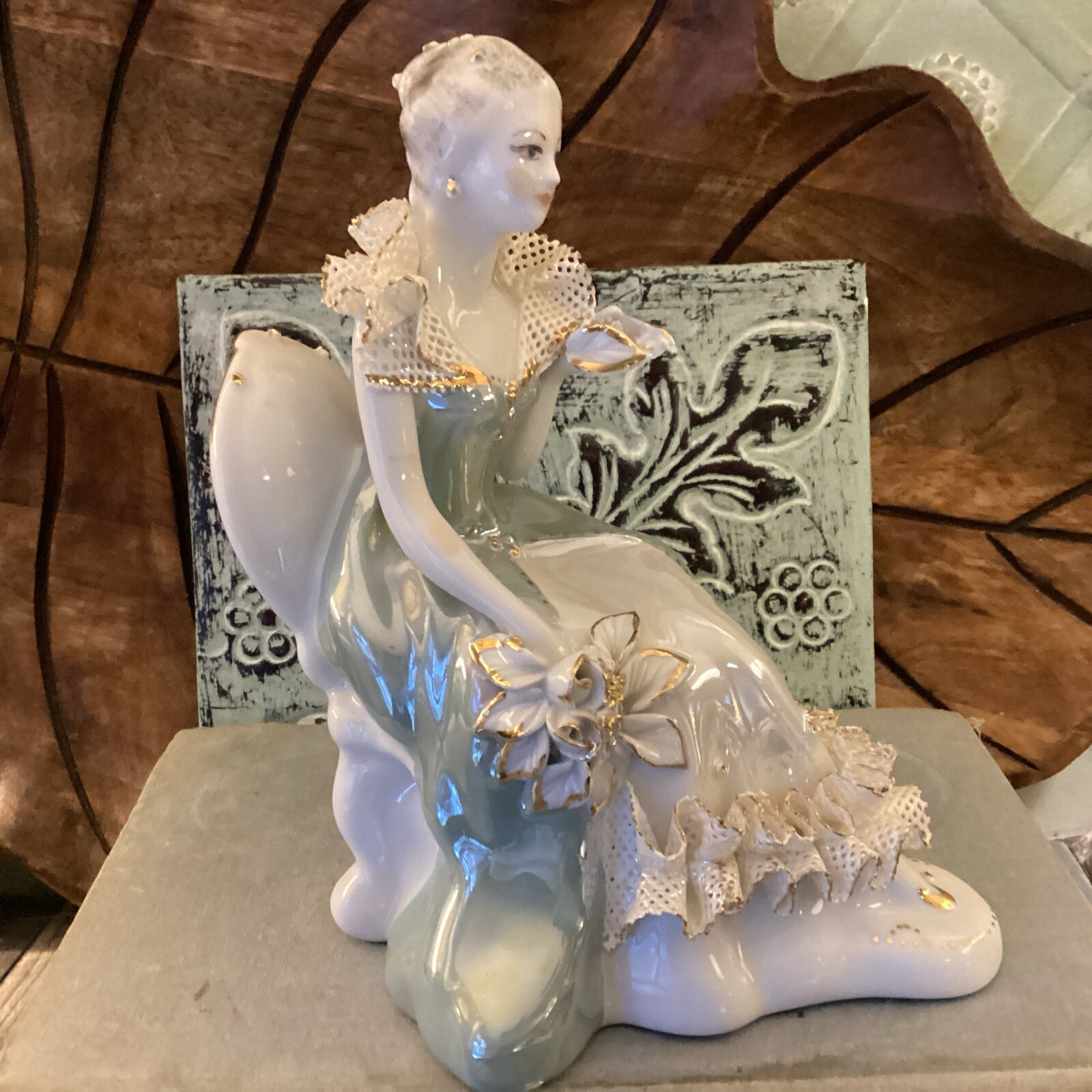 Vintage Stipo Dorohoi Porcelain Iridescent Painted Lady Romania Figurine Gift