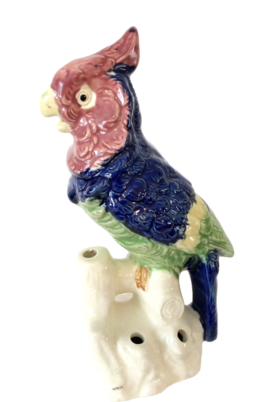 Vintage Parrot Cockatoo Bird Figurine Made In Japan Sitting On Branch Ceramic