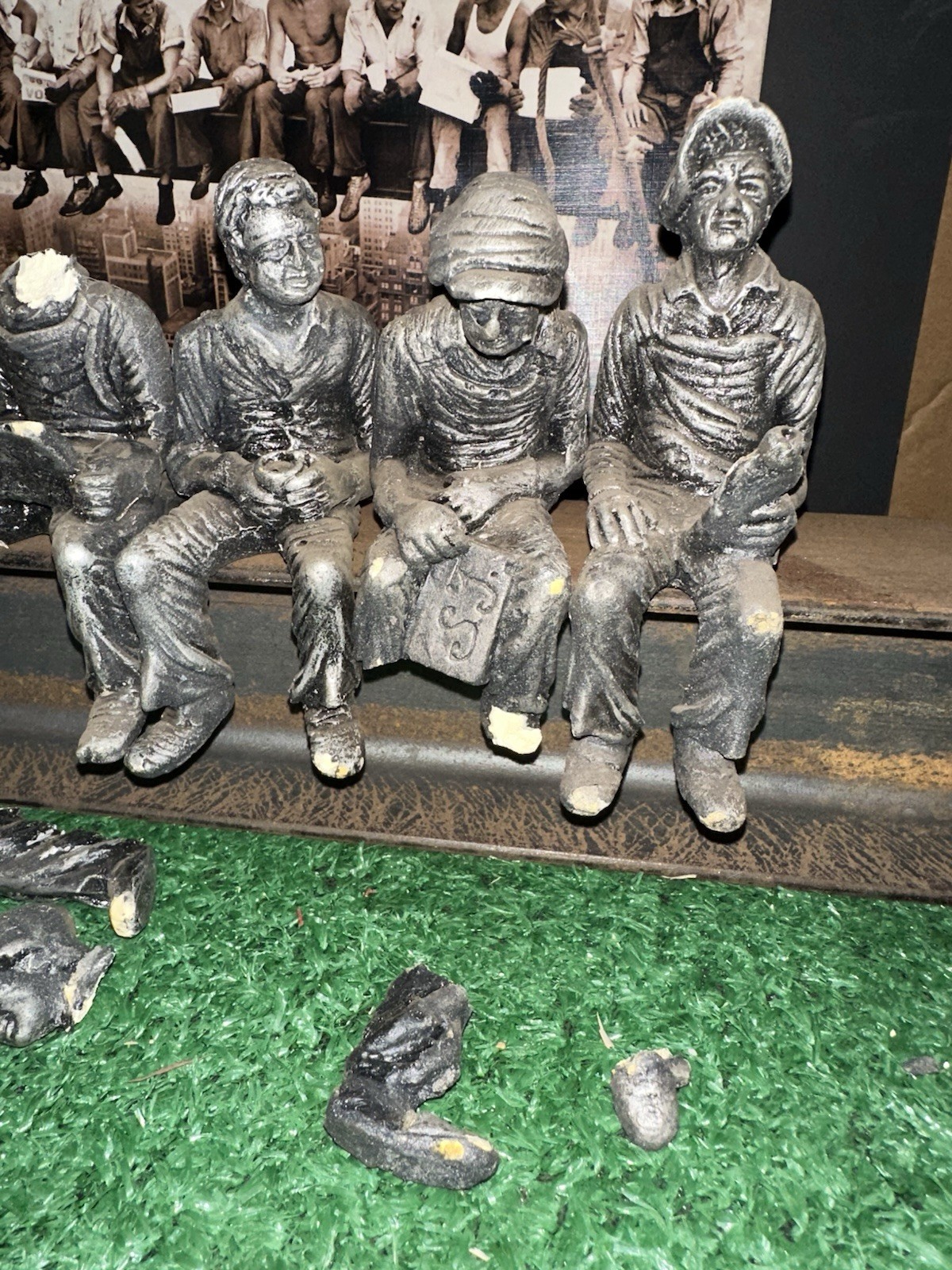 “Lunch Atop a Skyscraper” Clay Resin Sculpture – Real Steel Beam Broken Pieces