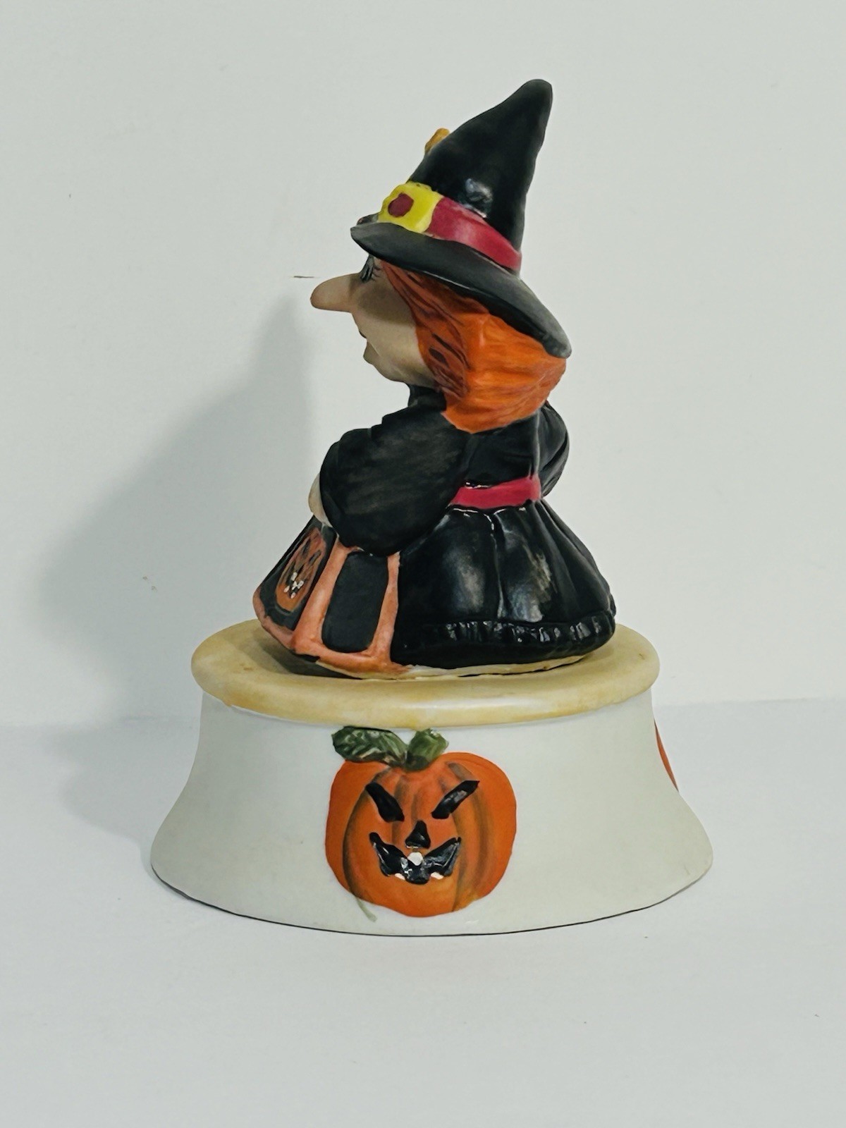 Schmid Bisque Figurine Witch Holding Broom Trick Or Treating Was Music Box