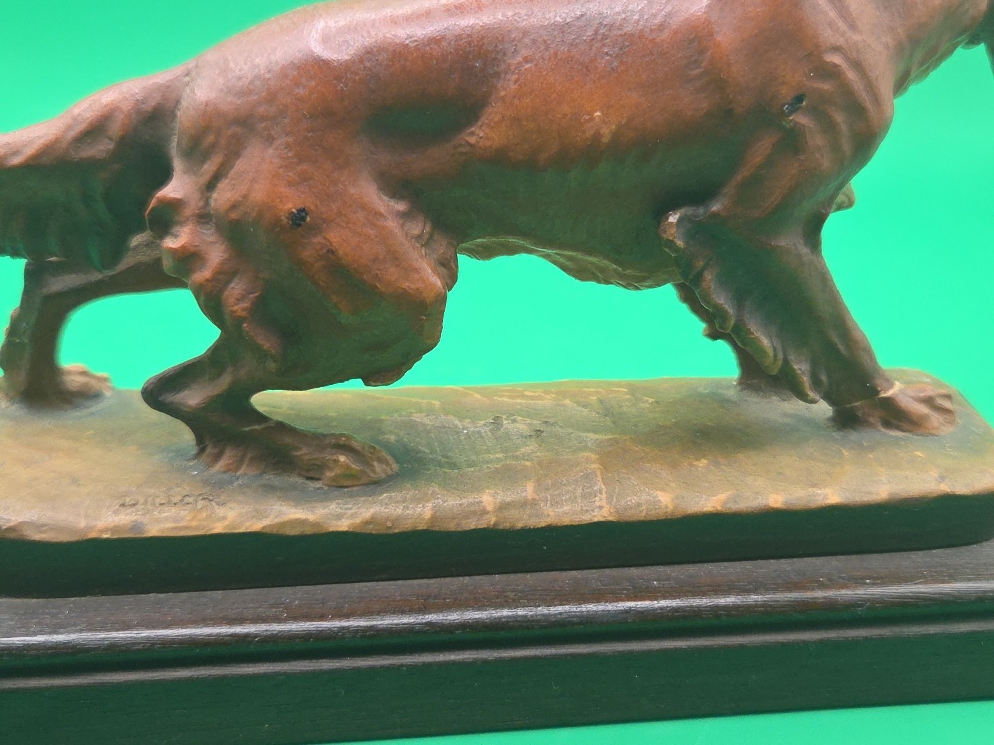Vtg Helmut Diller Signed Anri Italy Dog Carved Wood Figure RARE Repaired SEE
