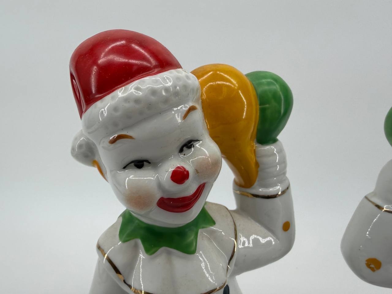 Vintage Clown Figurines Set of 2 Ceramic Hand Painted Colorful Decor 1.08 lb