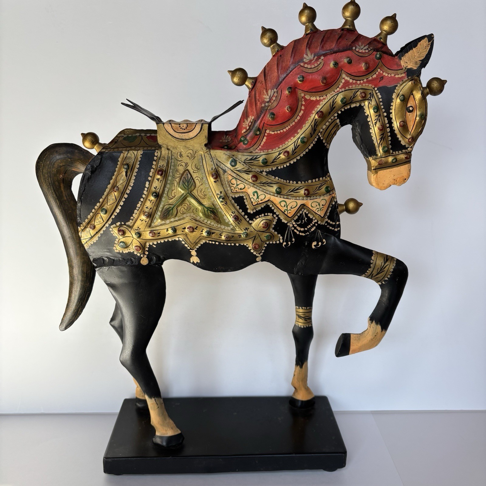 Pier 1 Metal Horse Sculpture Hand-Painted Folk Art Decorative – Used