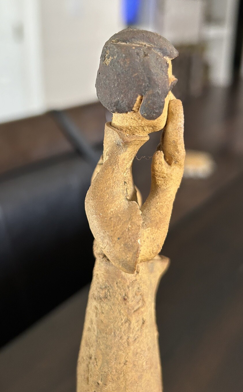 1960s – 70s Folk Art Clay Sculpture Joint Smoking Bell Bottoms Peace Hippie