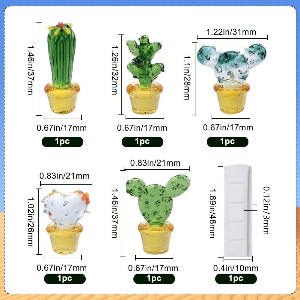 5PCS Mini Glass Cactus Figurines-HANDMADE-HANDBLOWN-NEW-SEALED-FAST SHIPPING