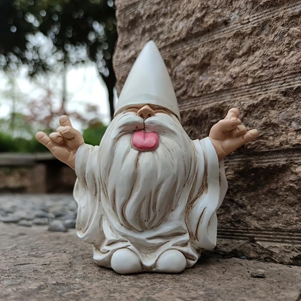 MOOCOCO Funny Rocker Gnome Figurines, Rock Your Fairy Garden, 5.9 in Gnome St…