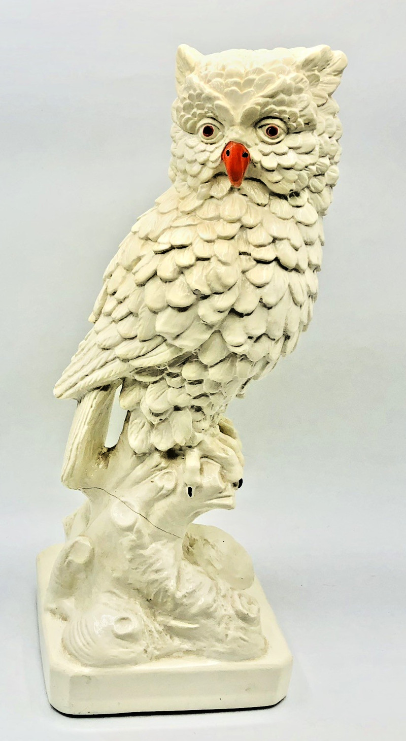 Vtg Royal Kraft Ceramic Owl Figurine White Ivory Orange Beak 14″ Wildlife bird