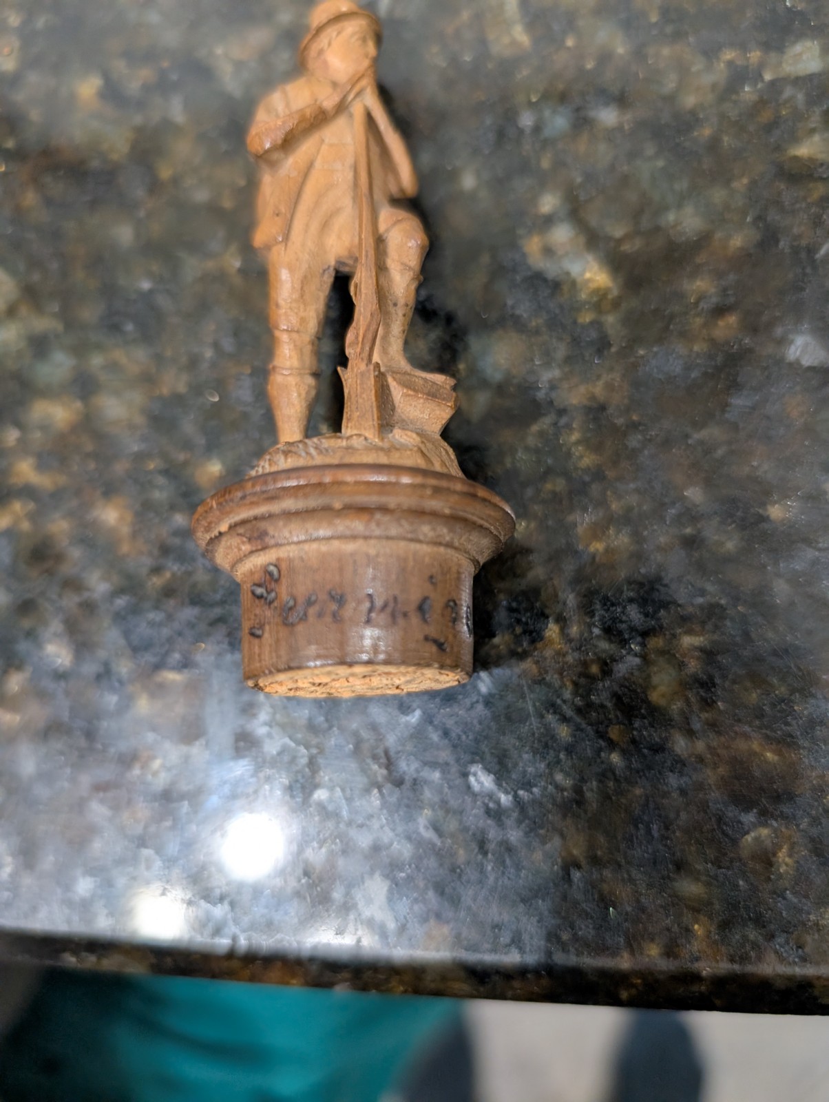 Vtg Signed Black Forest Bavarian Wood Folk Art Hiker Hand Carved Bottle Stopper