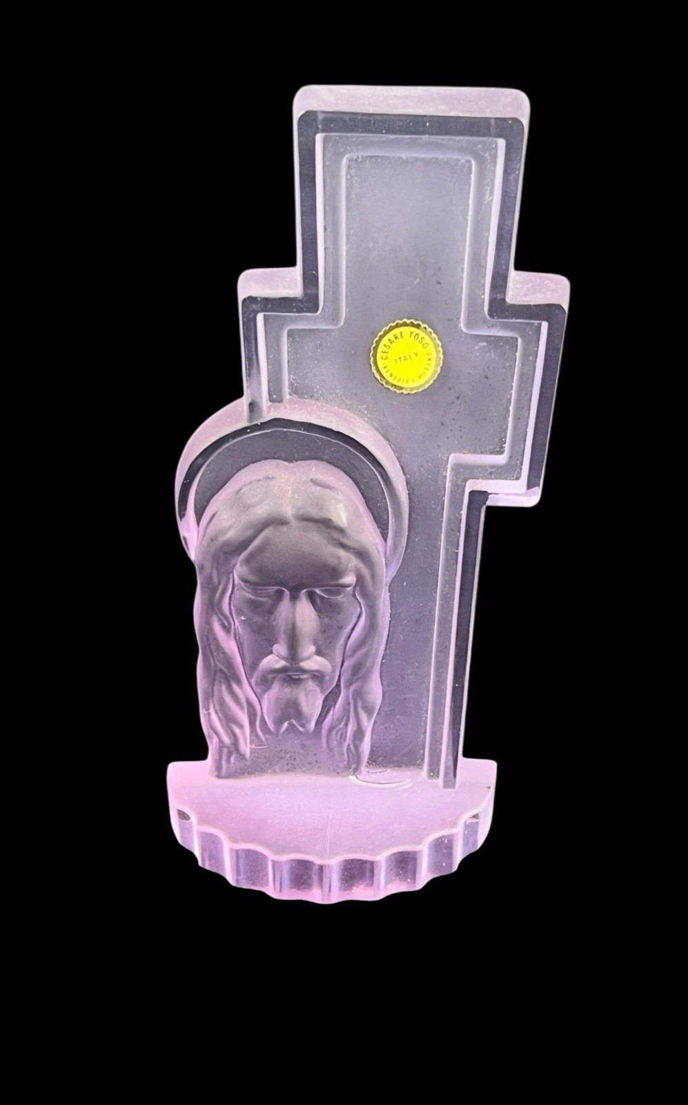 Cesare Toso Murano Crystal Jesus Christ Cross Sculpture Frosted Amethyst Sticker