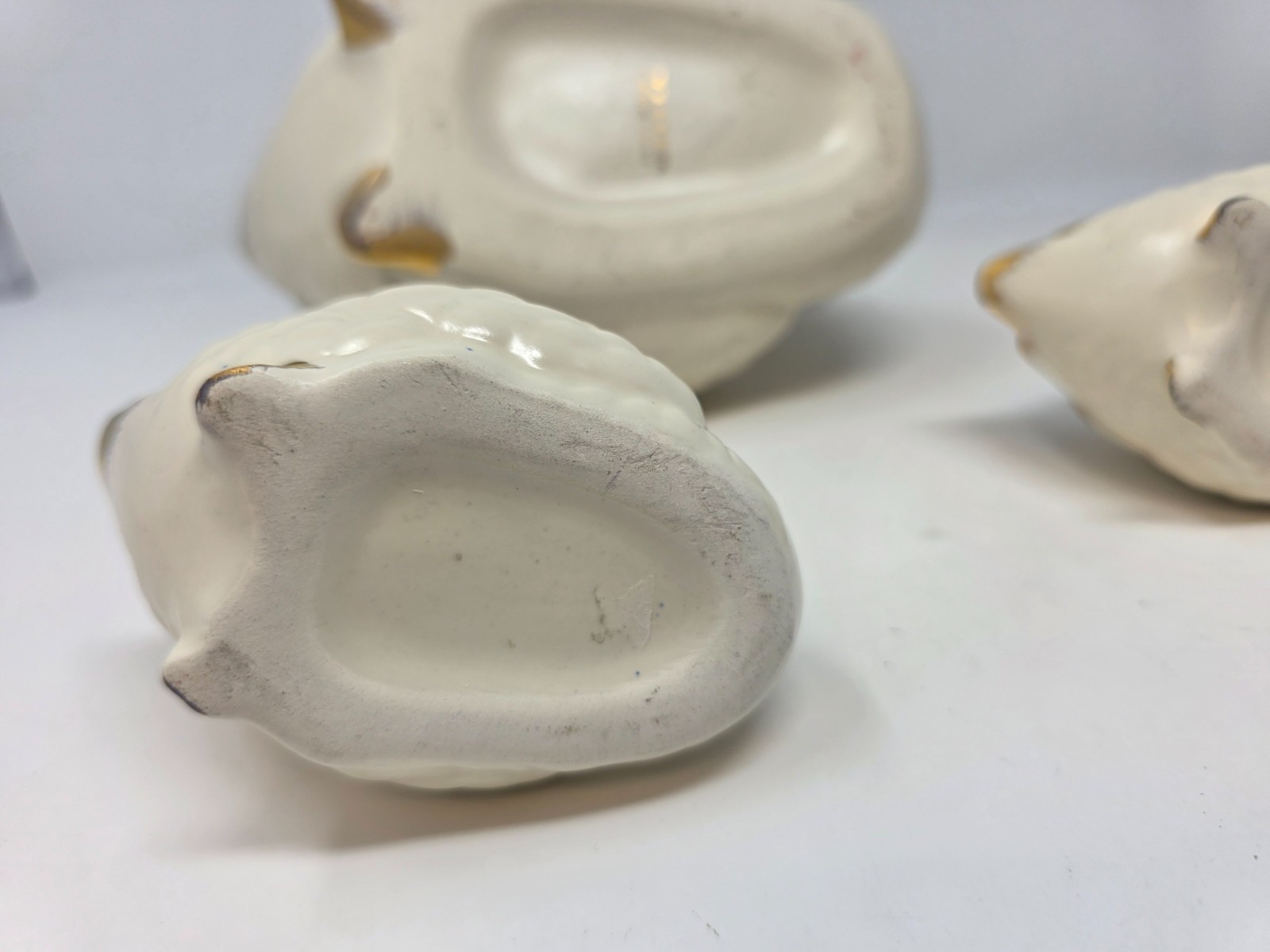 Vintage 3 Pc White Ceramic Swan Planter Set 24 KT Gold Trim Made In USA