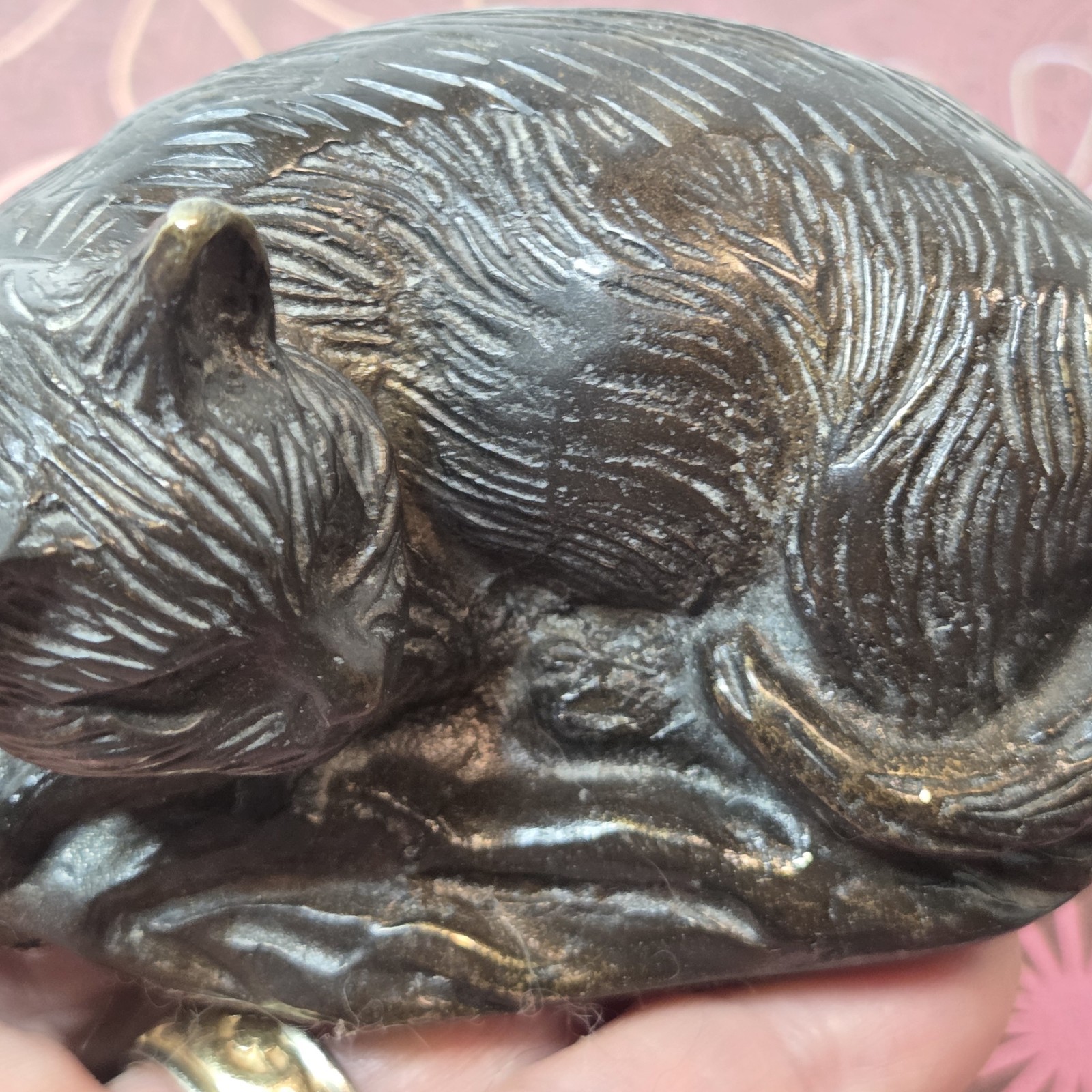 Vtg Cat Paperweight/Sculpture Bronze Look Desk Accessory Curio Piece 4″