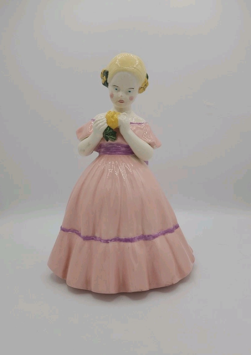 Vintage Holland Mold Figurine Blond Girl Pink Dress Southern Belle Hand Painted