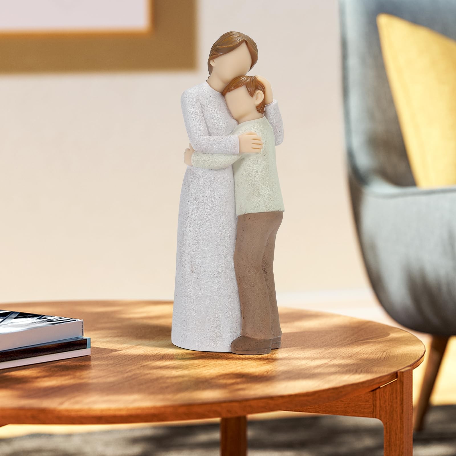 Mother Son Embrace Sculpture Hand-Painted Mom Son Figurine Memorial Gift Home