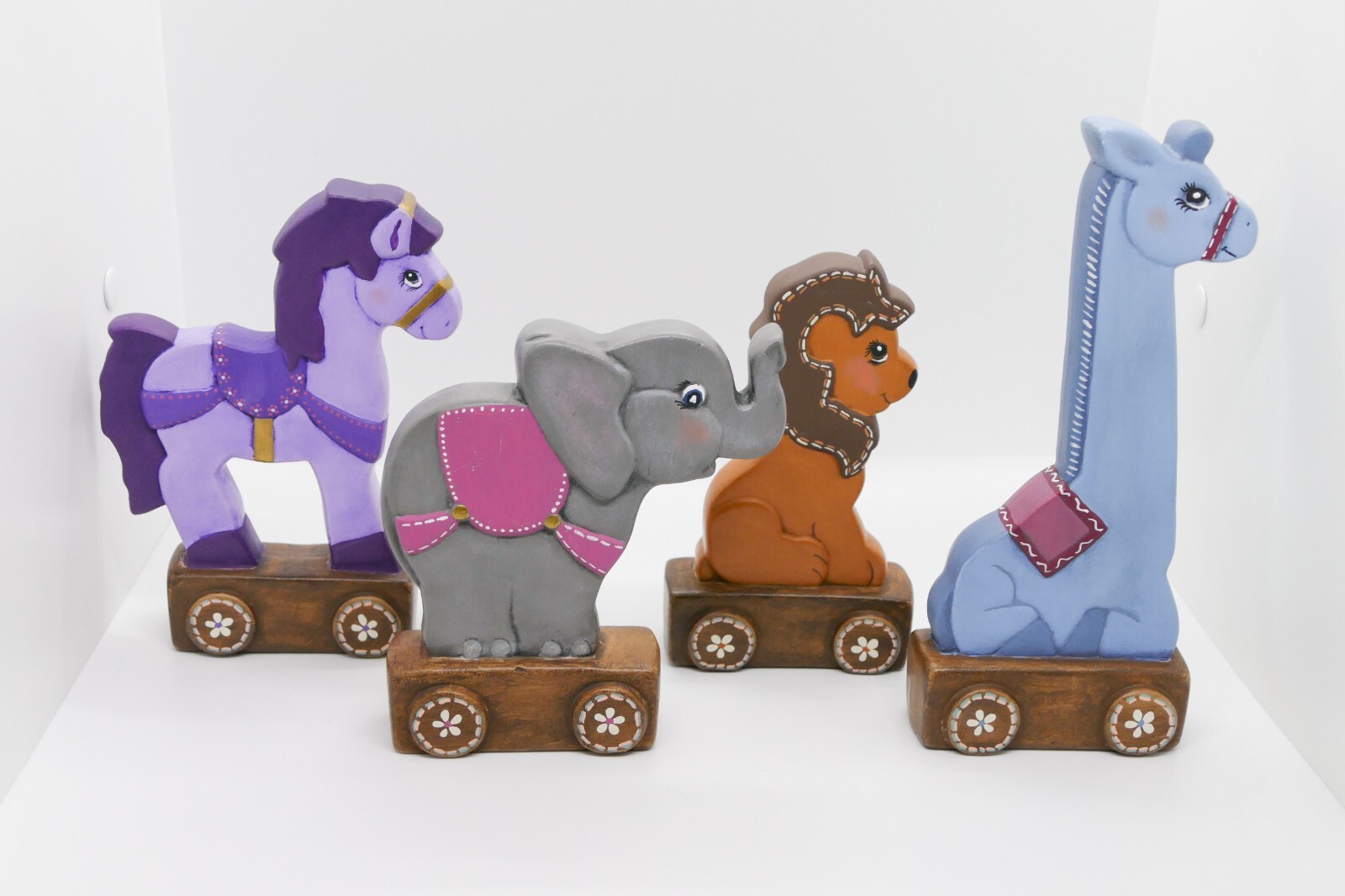 Vtg Baby Animals Circus Figurines Nursery Pottery Giraffe Lion Elephant Pony