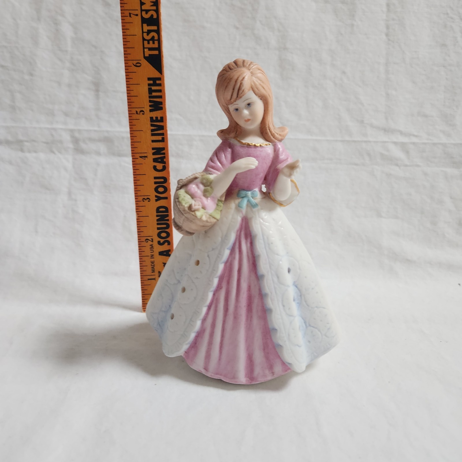 Vintage Potpourri Holder Girl Figurine Pink Dress Pomander Air Freshener 6” ASIS