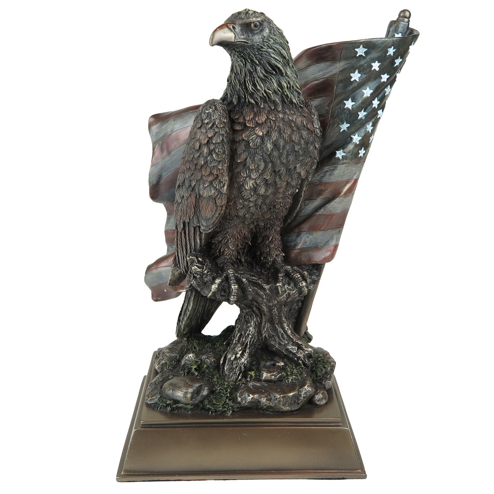 Bald Eagle American Pride Stars Stripes Bronze Figurine Miniature Statue 10.5″H