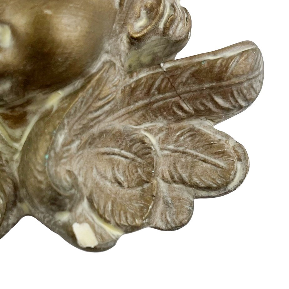Vintage Scioto Cherub Angel Head 1987 Antiqued Gold Glaze Ceramic Bisque Wall 4″