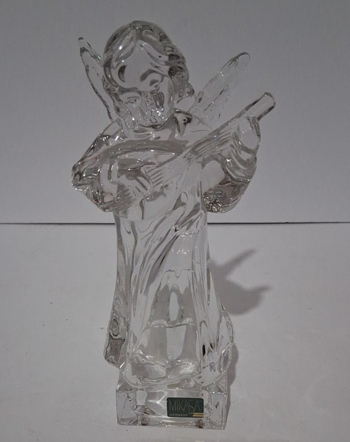 Vintage Mikasa Lead Crystal Angelic Mandolin Figurine Herald Collection 8.5 IN