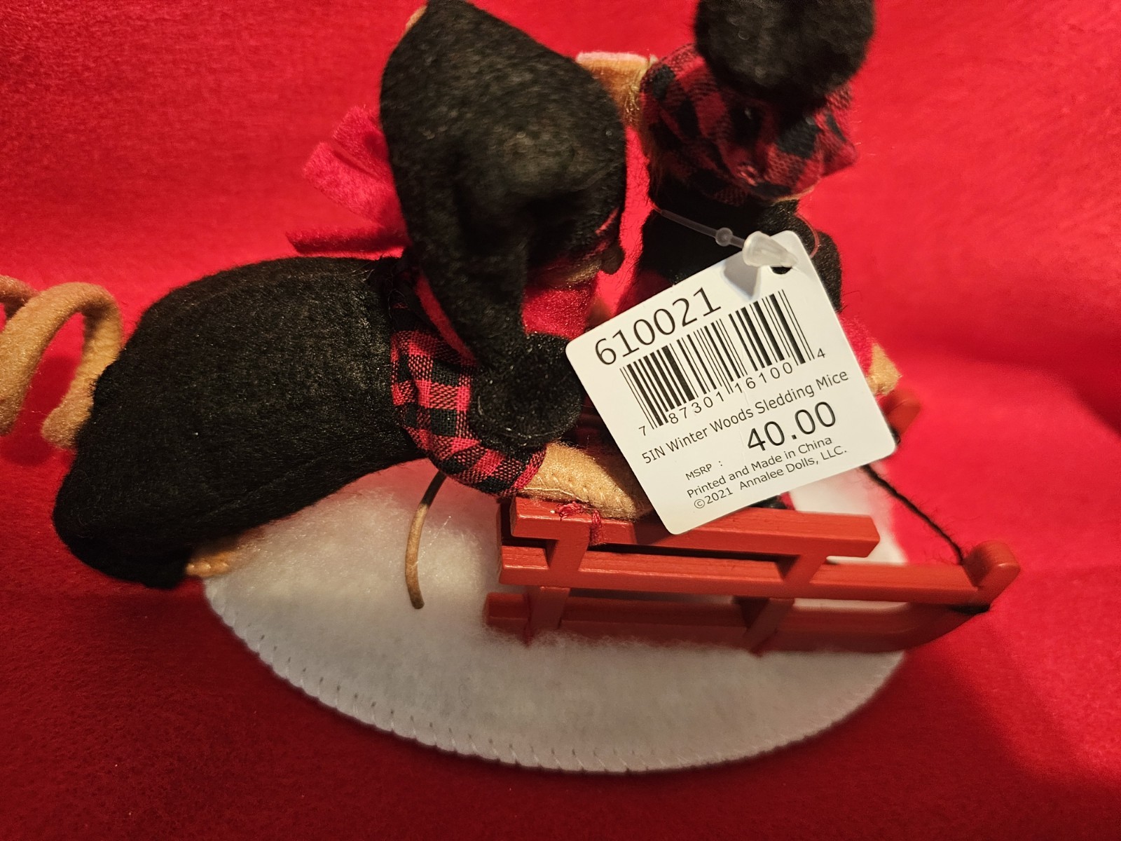 Anna Lee 5in Winter Woods Sledding Mice, 2021, 610021, Plaid girl and boy outfit