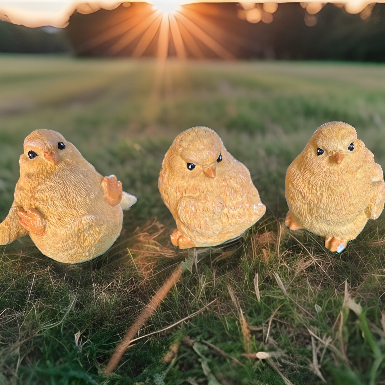 Little Yellow Chicks Chickens Figurines Lot of 3
